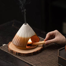 Load image into Gallery viewer, Mount Fuji Ceramic Incense Fireplace &amp; Wooden Coaster
