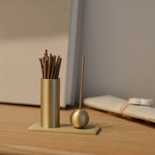 Load image into Gallery viewer, Cylinder &amp; Sphere Brass Incense Holder
