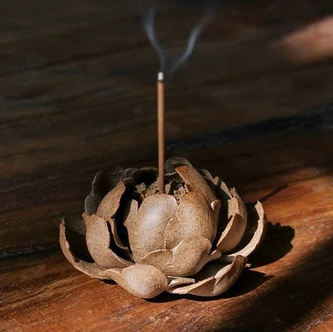 Handmade Ceramic Incense Burner - Brown Lotus